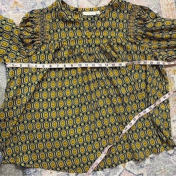 Happy Nature Kate Hudson Medium Geometric Yellow Blue Balloon Sleeve Blouse Top‎ - Picture 9 of 10